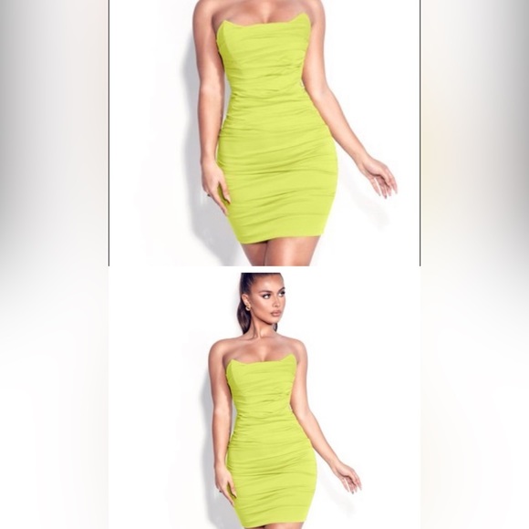 Lime green corset ruched dress- Miss Circle - Picture 3 of 7